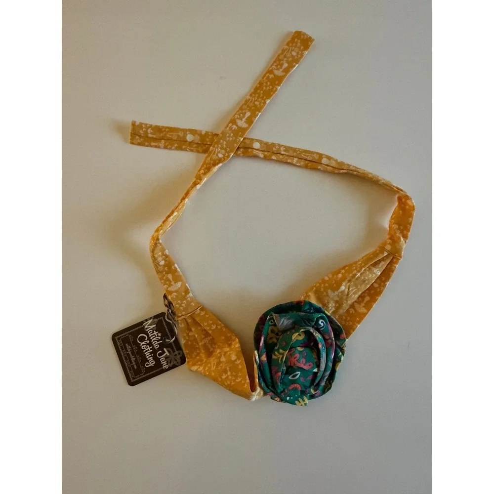 Matilda Jane Girls Mustard Yellow Floral Mushroom Tie Back‎ Headband Rosette NWT